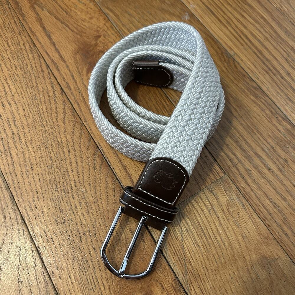 Men's Roostas Woven Cream Belt with Brown Leather Trim